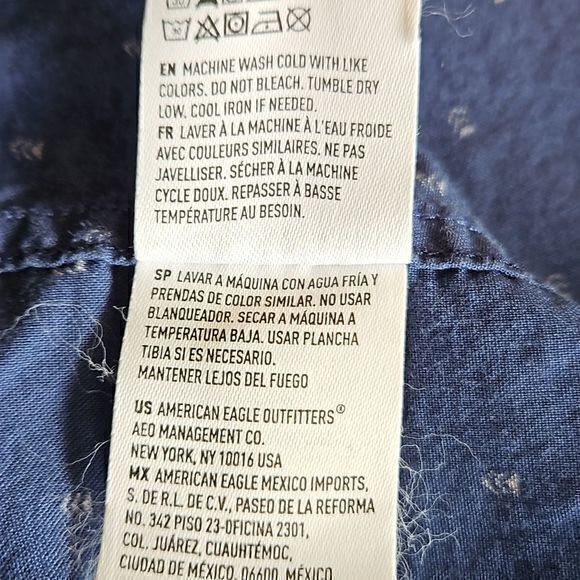 American Eagle Men's Blue Chevron‎ Dotted Long Sleeve Button Down Shirt Sz L - Picture 10 of 13